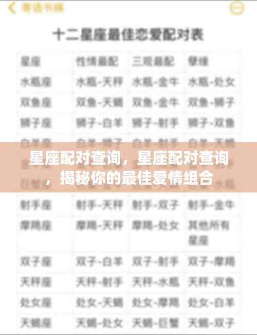 揭秘星座配对秘密，寻找你的最佳爱情组合！